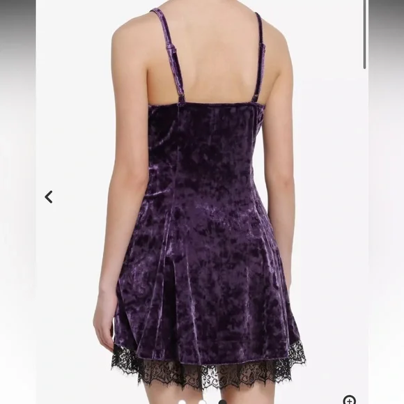 Cosmic Aura Purple Velvet Slip Dress Black Lace And Cross Detail Whimsygoth Sz S - Picture 2 of 11